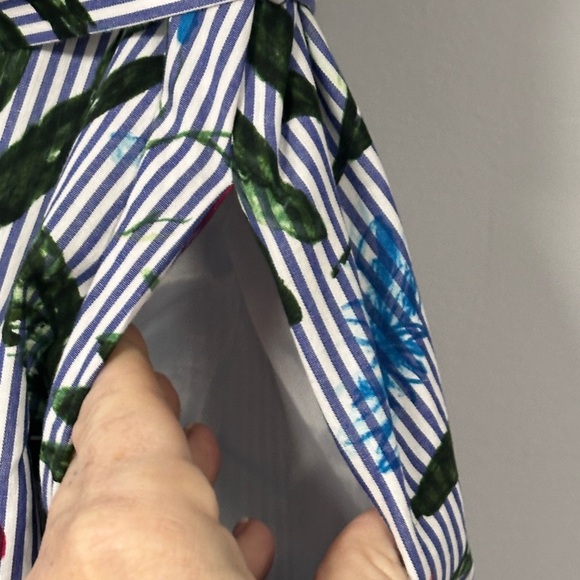 ZARA Basic Denim Blue Floral Striped Button Front, Belted Short Sleeve Dress,  S - Picture 7 of 10